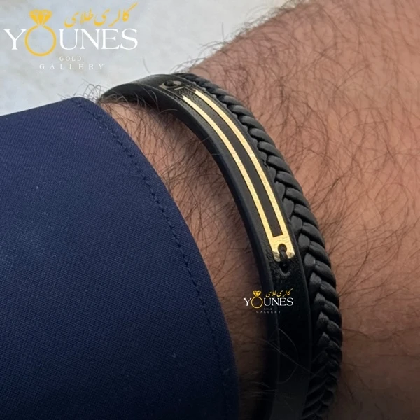 دستبند طلا چرم مردانه مینیمال خطی L114